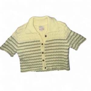 Kimchi Blue Yellow Green Striped Cropped Sweater Medium Tennis Prep Beachy Knit